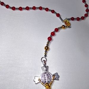 Red with gold rosary